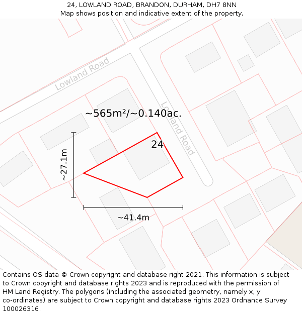 24, LOWLAND ROAD, BRANDON, DURHAM, DH7 8NN: Plot and title map
