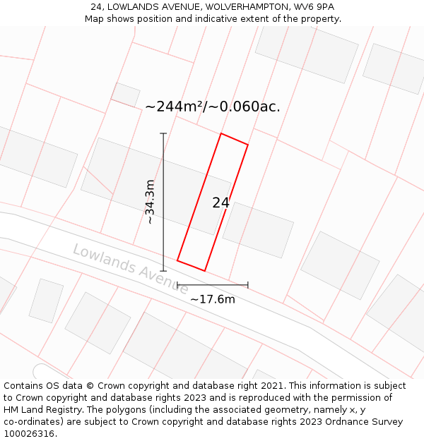 24, LOWLANDS AVENUE, WOLVERHAMPTON, WV6 9PA: Plot and title map