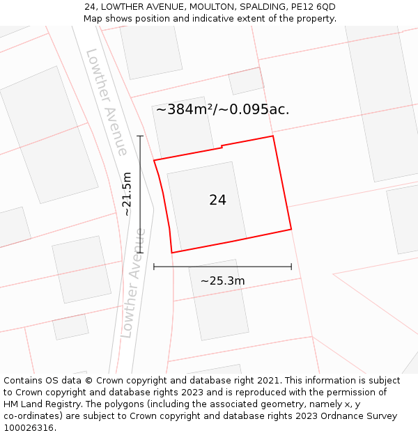 24, LOWTHER AVENUE, MOULTON, SPALDING, PE12 6QD: Plot and title map