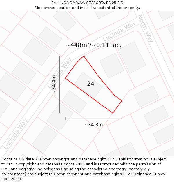 24, LUCINDA WAY, SEAFORD, BN25 3JD: Plot and title map