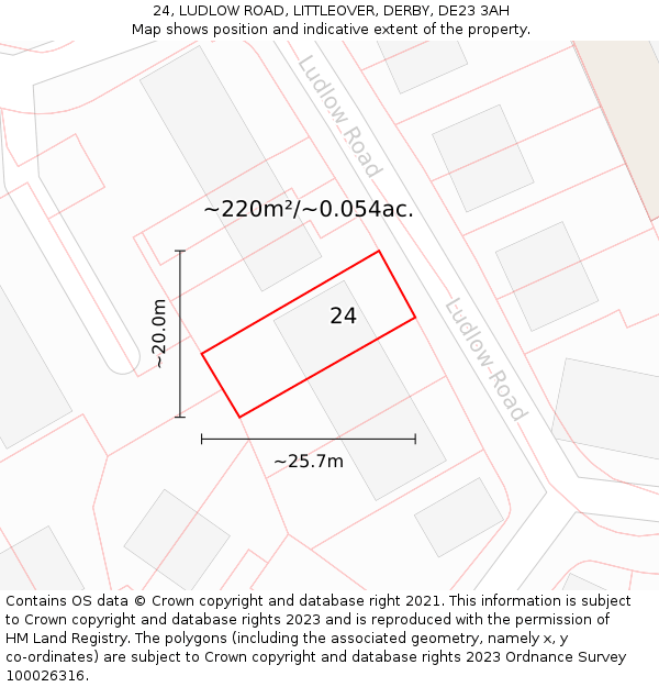 24, LUDLOW ROAD, LITTLEOVER, DERBY, DE23 3AH: Plot and title map