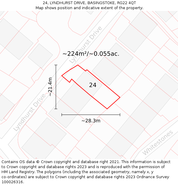 24, LYNDHURST DRIVE, BASINGSTOKE, RG22 4QT: Plot and title map