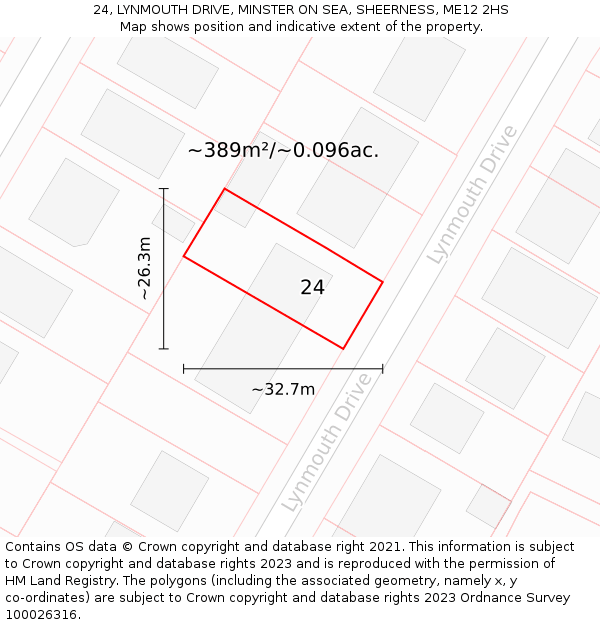 24, LYNMOUTH DRIVE, MINSTER ON SEA, SHEERNESS, ME12 2HS: Plot and title map
