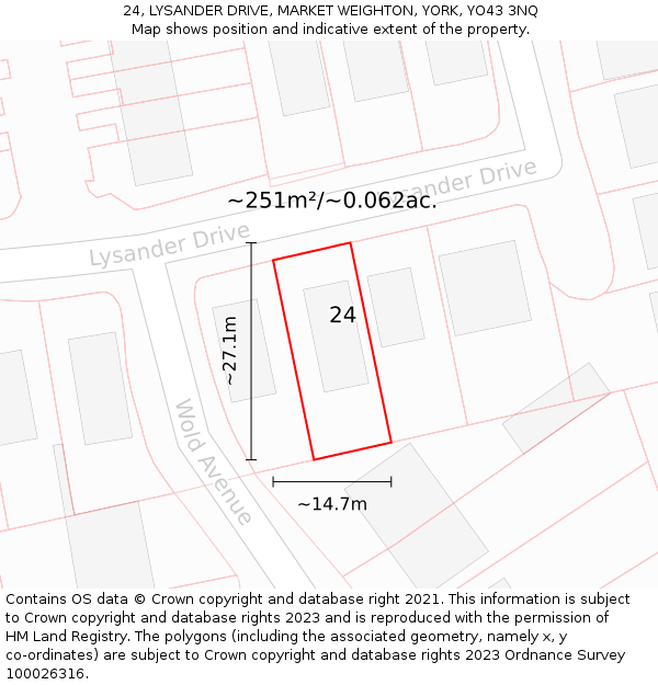 24, LYSANDER DRIVE, MARKET WEIGHTON, YORK, YO43 3NQ: Plot and title map