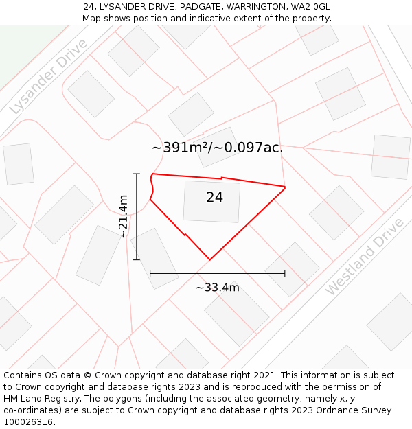 24, LYSANDER DRIVE, PADGATE, WARRINGTON, WA2 0GL: Plot and title map