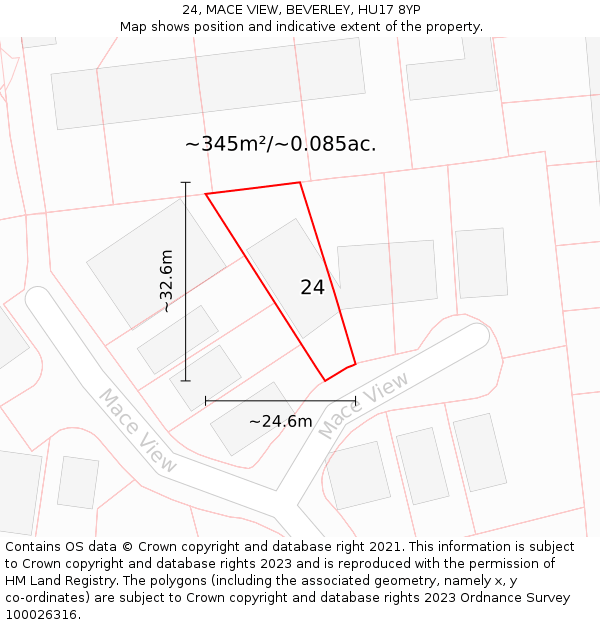 24, MACE VIEW, BEVERLEY, HU17 8YP: Plot and title map