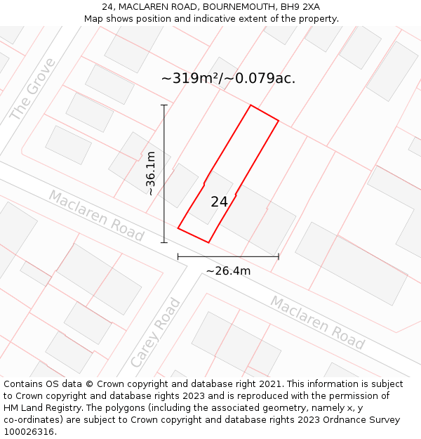 24, MACLAREN ROAD, BOURNEMOUTH, BH9 2XA: Plot and title map