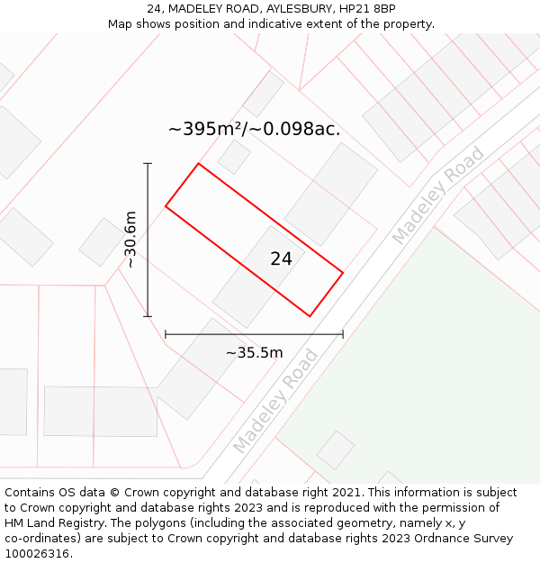 24, MADELEY ROAD, AYLESBURY, HP21 8BP: Plot and title map
