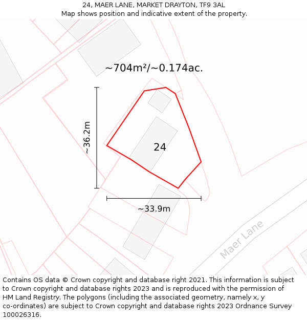 24, MAER LANE, MARKET DRAYTON, TF9 3AL: Plot and title map