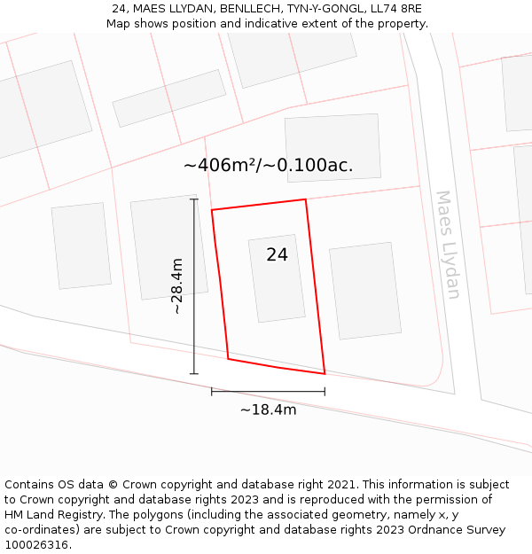 24, MAES LLYDAN, BENLLECH, TYN-Y-GONGL, LL74 8RE: Plot and title map