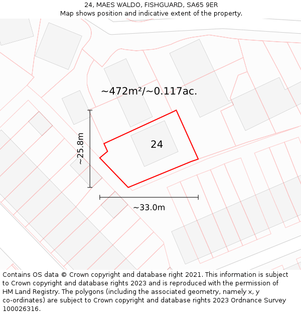 24, MAES WALDO, FISHGUARD, SA65 9ER: Plot and title map