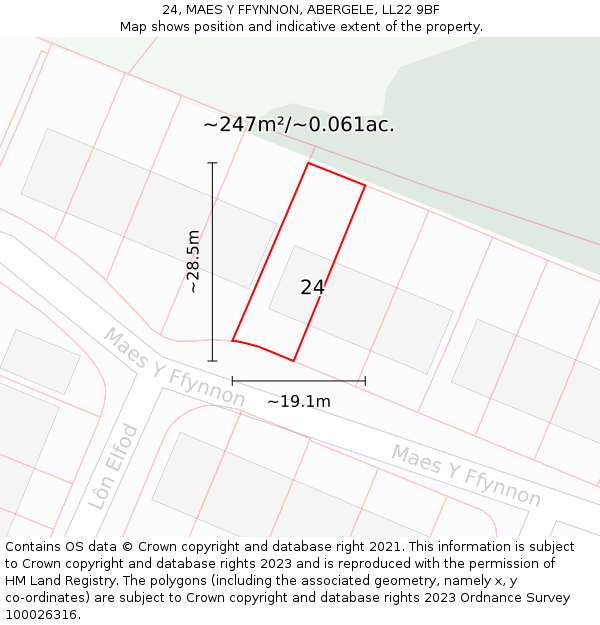 24, MAES Y FFYNNON, ABERGELE, LL22 9BF: Plot and title map