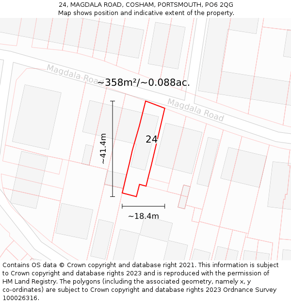 24, MAGDALA ROAD, COSHAM, PORTSMOUTH, PO6 2QG: Plot and title map