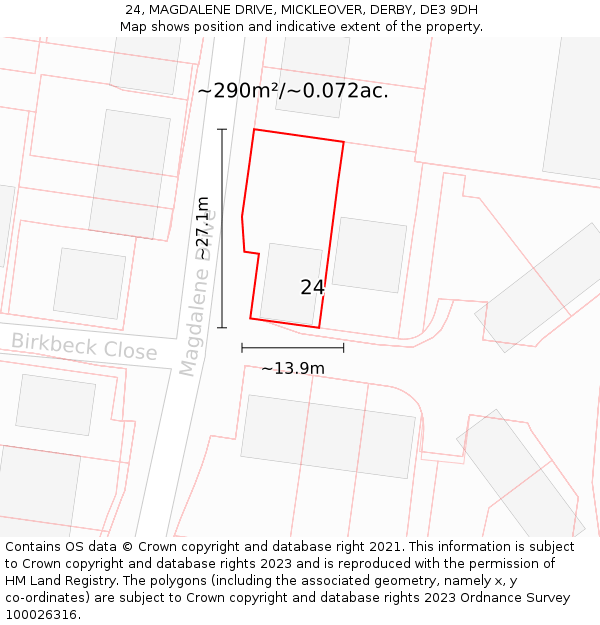24, MAGDALENE DRIVE, MICKLEOVER, DERBY, DE3 9DH: Plot and title map
