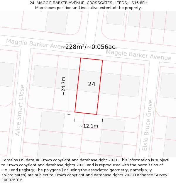 24, MAGGIE BARKER AVENUE, CROSSGATES, LEEDS, LS15 8FH: Plot and title map