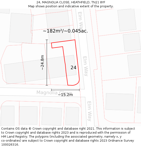 24, MAGNOLIA CLOSE, HEATHFIELD, TN21 8YF: Plot and title map