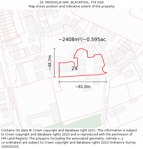 24, MAGNOLIA WAY, BLACKPOOL, FY4 5QA: Plot and title map