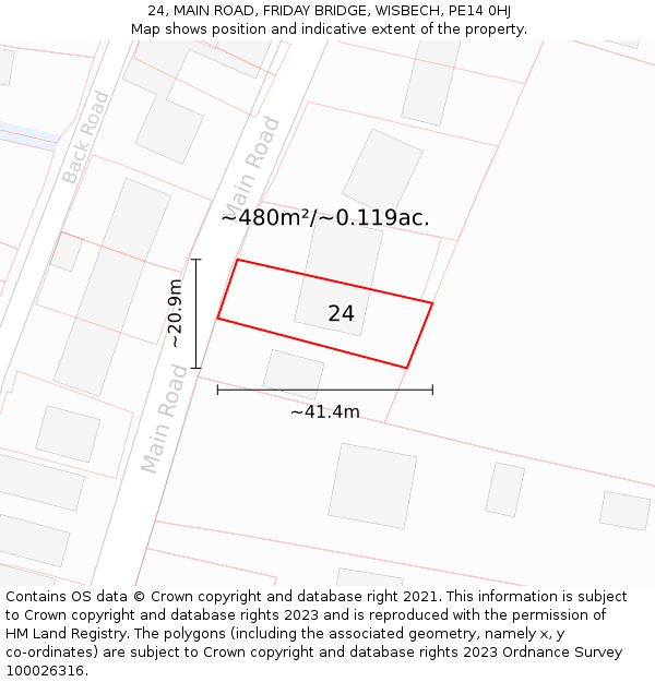 24, MAIN ROAD, FRIDAY BRIDGE, WISBECH, PE14 0HJ: Plot and title map