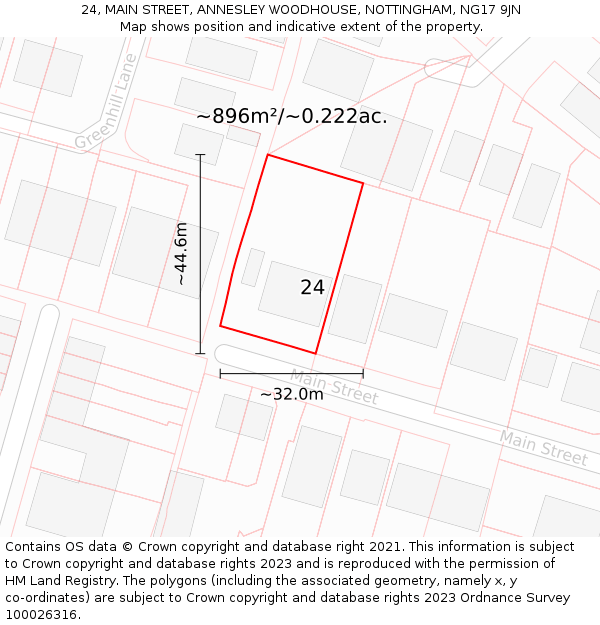 24, MAIN STREET, ANNESLEY WOODHOUSE, NOTTINGHAM, NG17 9JN: Plot and title map