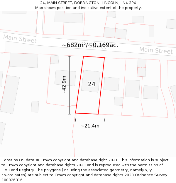 24, MAIN STREET, DORRINGTON, LINCOLN, LN4 3PX: Plot and title map
