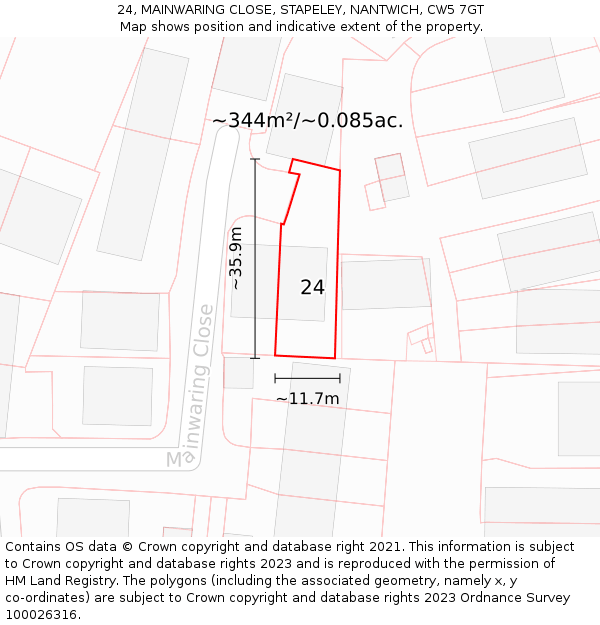24, MAINWARING CLOSE, STAPELEY, NANTWICH, CW5 7GT: Plot and title map