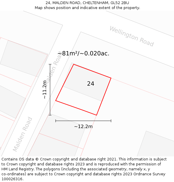 24, MALDEN ROAD, CHELTENHAM, GL52 2BU: Plot and title map