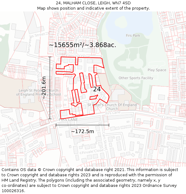 24, MALHAM CLOSE, LEIGH, WN7 4SD: Plot and title map