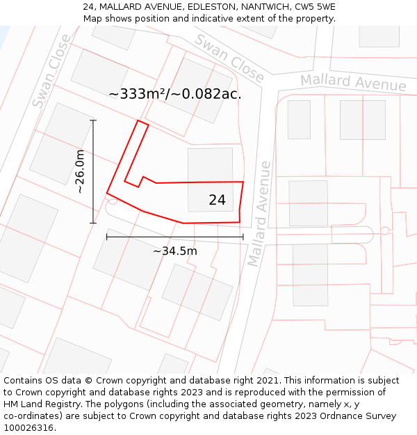 24, MALLARD AVENUE, EDLESTON, NANTWICH, CW5 5WE: Plot and title map