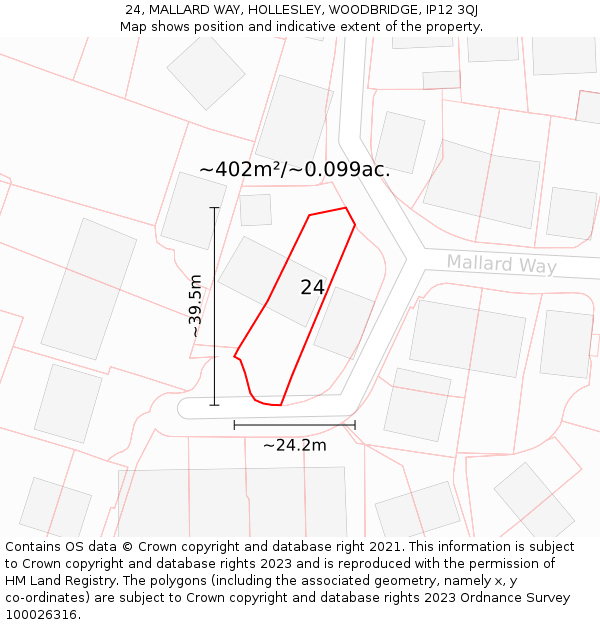 24, MALLARD WAY, HOLLESLEY, WOODBRIDGE, IP12 3QJ: Plot and title map