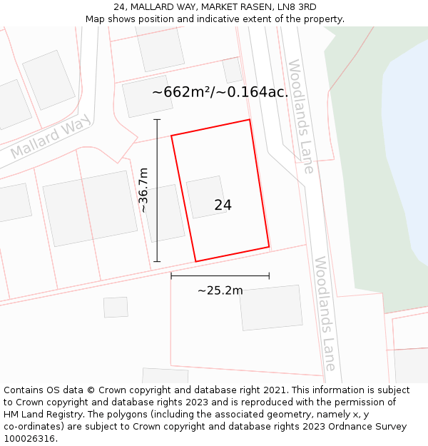 24, MALLARD WAY, MARKET RASEN, LN8 3RD: Plot and title map