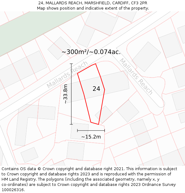 24, MALLARDS REACH, MARSHFIELD, CARDIFF, CF3 2PR: Plot and title map