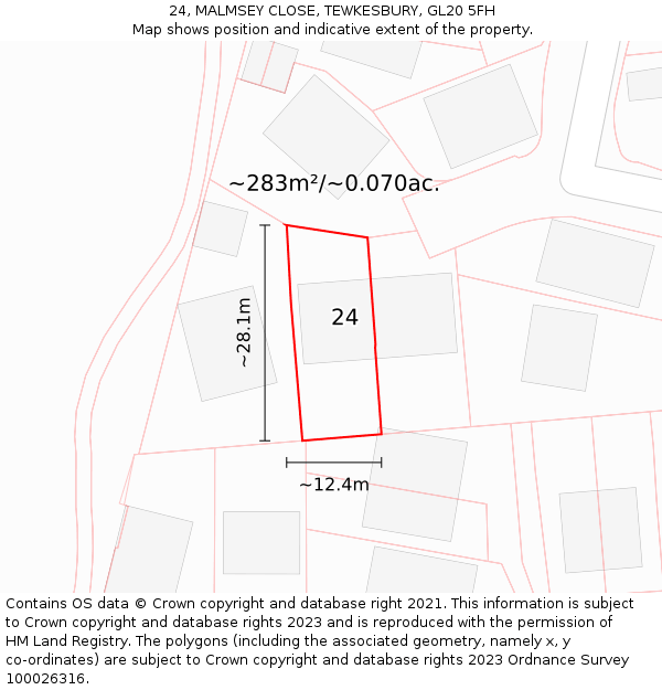 24, MALMSEY CLOSE, TEWKESBURY, GL20 5FH: Plot and title map