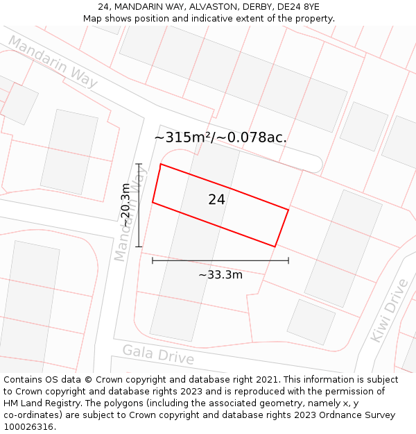 24, MANDARIN WAY, ALVASTON, DERBY, DE24 8YE: Plot and title map