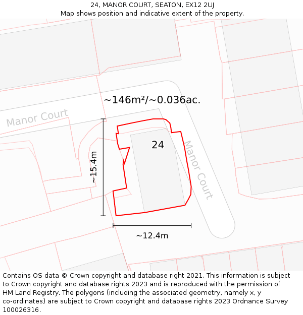 24, MANOR COURT, SEATON, EX12 2UJ: Plot and title map