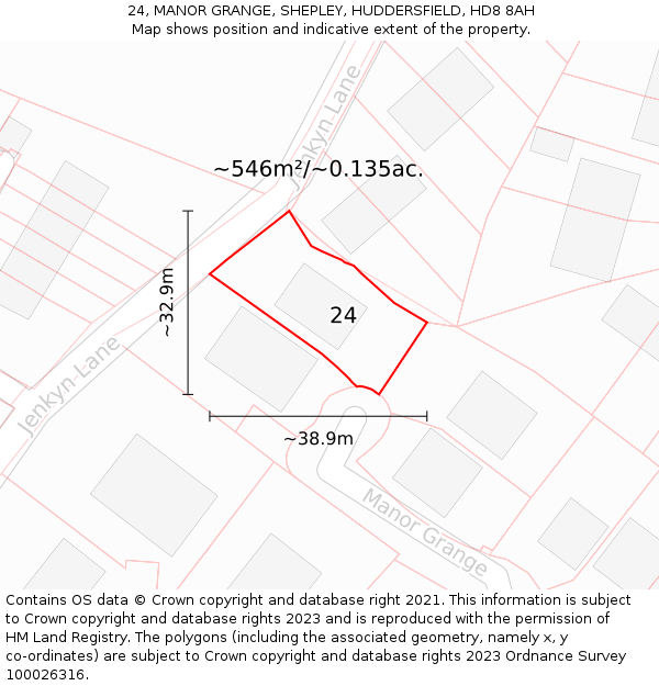 24, MANOR GRANGE, SHEPLEY, HUDDERSFIELD, HD8 8AH: Plot and title map