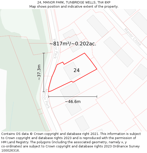 24, MANOR PARK, TUNBRIDGE WELLS, TN4 8XP: Plot and title map
