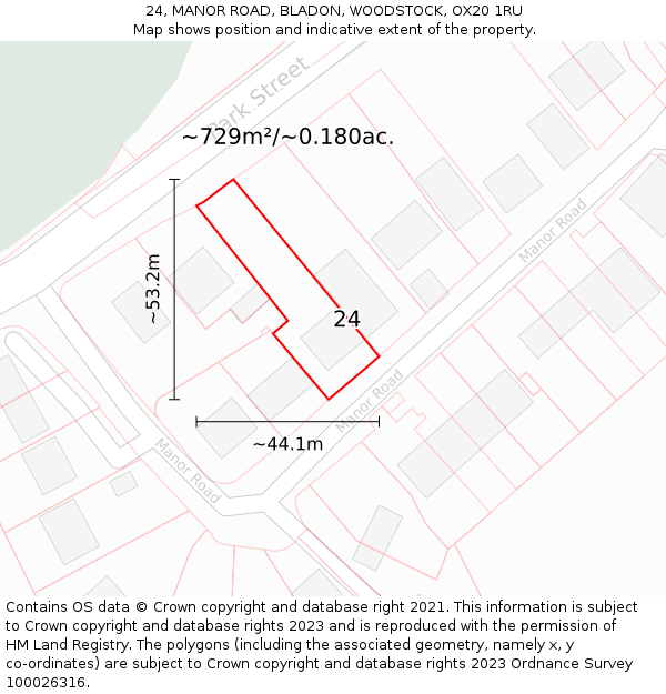 24, MANOR ROAD, BLADON, WOODSTOCK, OX20 1RU: Plot and title map