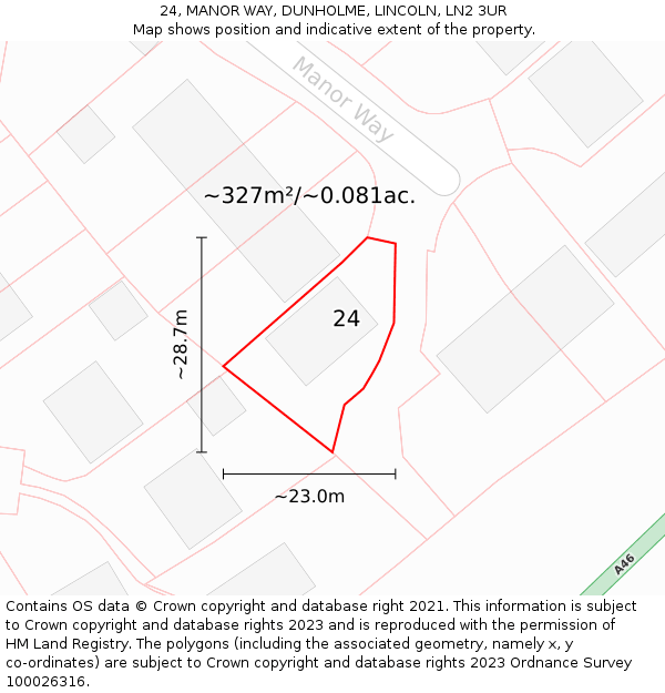 24, MANOR WAY, DUNHOLME, LINCOLN, LN2 3UR: Plot and title map