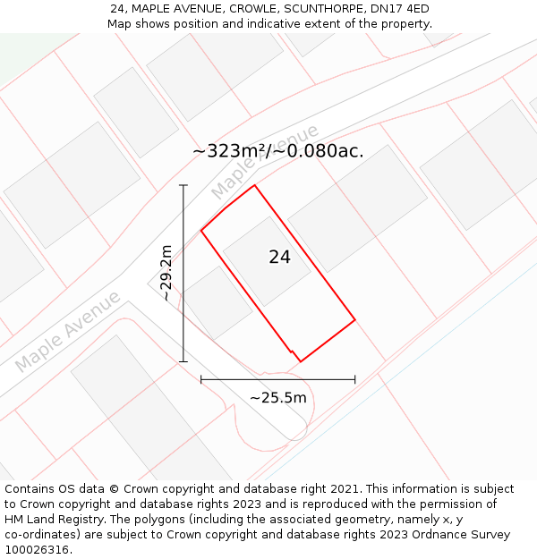 24, MAPLE AVENUE, CROWLE, SCUNTHORPE, DN17 4ED: Plot and title map