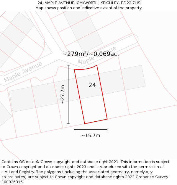 24, MAPLE AVENUE, OAKWORTH, KEIGHLEY, BD22 7HS: Plot and title map