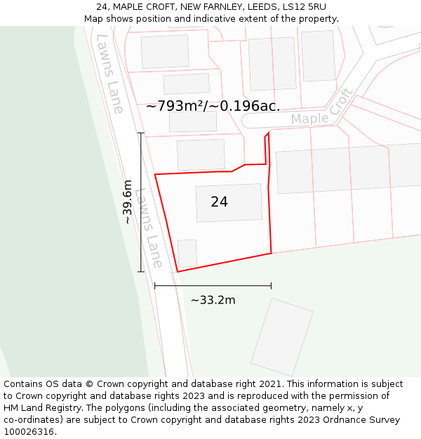 24, MAPLE CROFT, NEW FARNLEY, LEEDS, LS12 5RU: Plot and title map