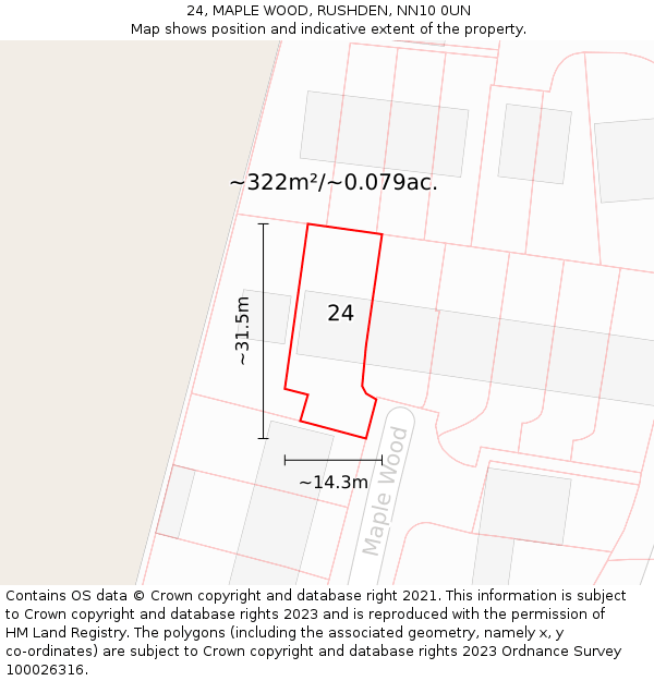 24, MAPLE WOOD, RUSHDEN, NN10 0UN: Plot and title map