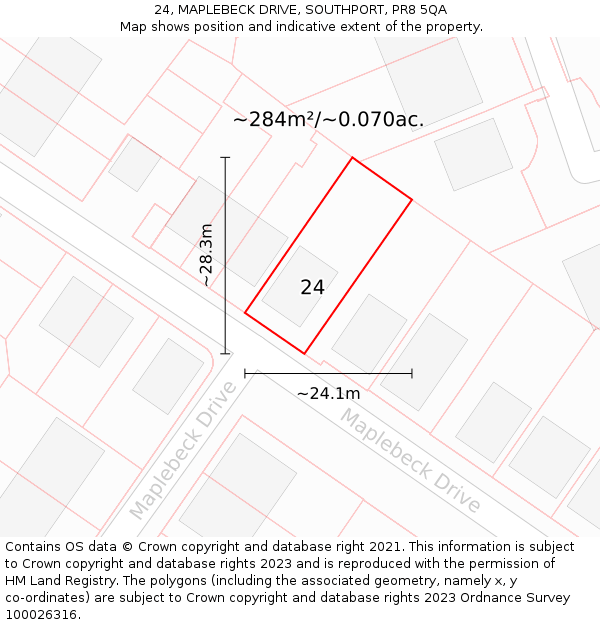 24, MAPLEBECK DRIVE, SOUTHPORT, PR8 5QA: Plot and title map