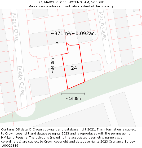 24, MARCH CLOSE, NOTTINGHAM, NG5 9RF: Plot and title map