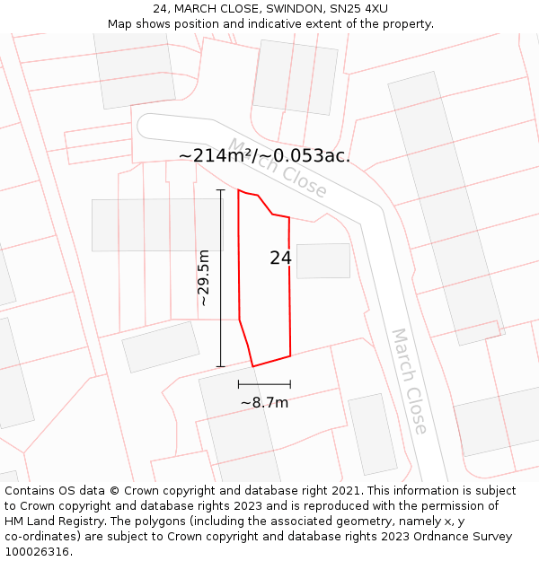 24, MARCH CLOSE, SWINDON, SN25 4XU: Plot and title map