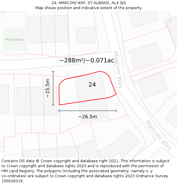 24, MARCONI WAY, ST ALBANS, AL4 0JG: Plot and title map