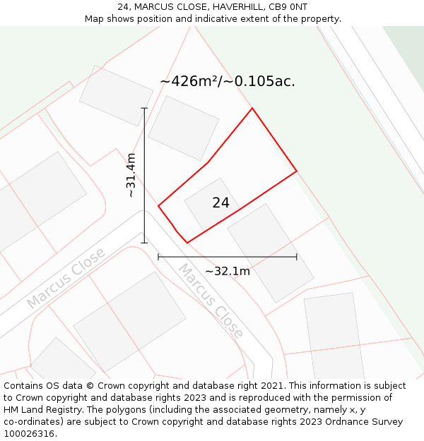 24, MARCUS CLOSE, HAVERHILL, CB9 0NT: Plot and title map