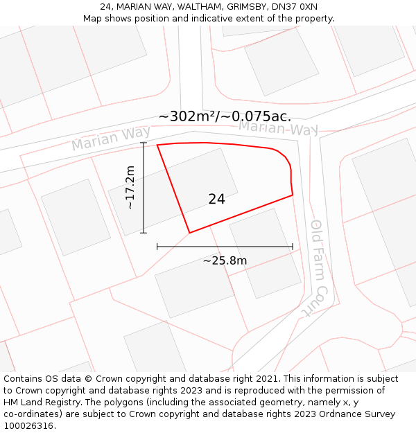 24, MARIAN WAY, WALTHAM, GRIMSBY, DN37 0XN: Plot and title map