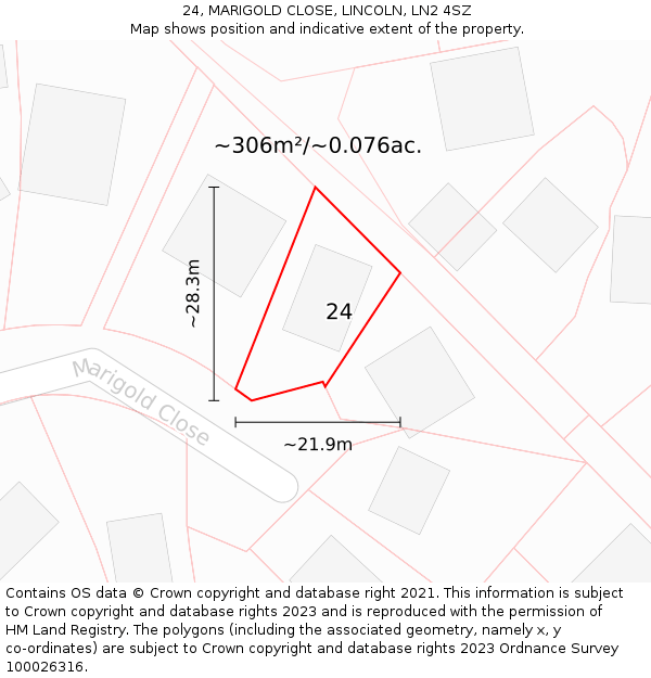 24, MARIGOLD CLOSE, LINCOLN, LN2 4SZ: Plot and title map