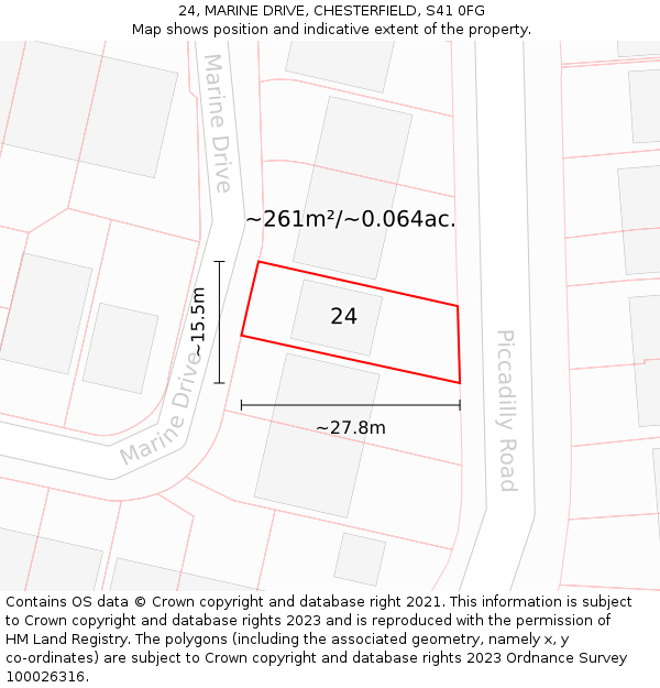 24, MARINE DRIVE, CHESTERFIELD, S41 0FG: Plot and title map